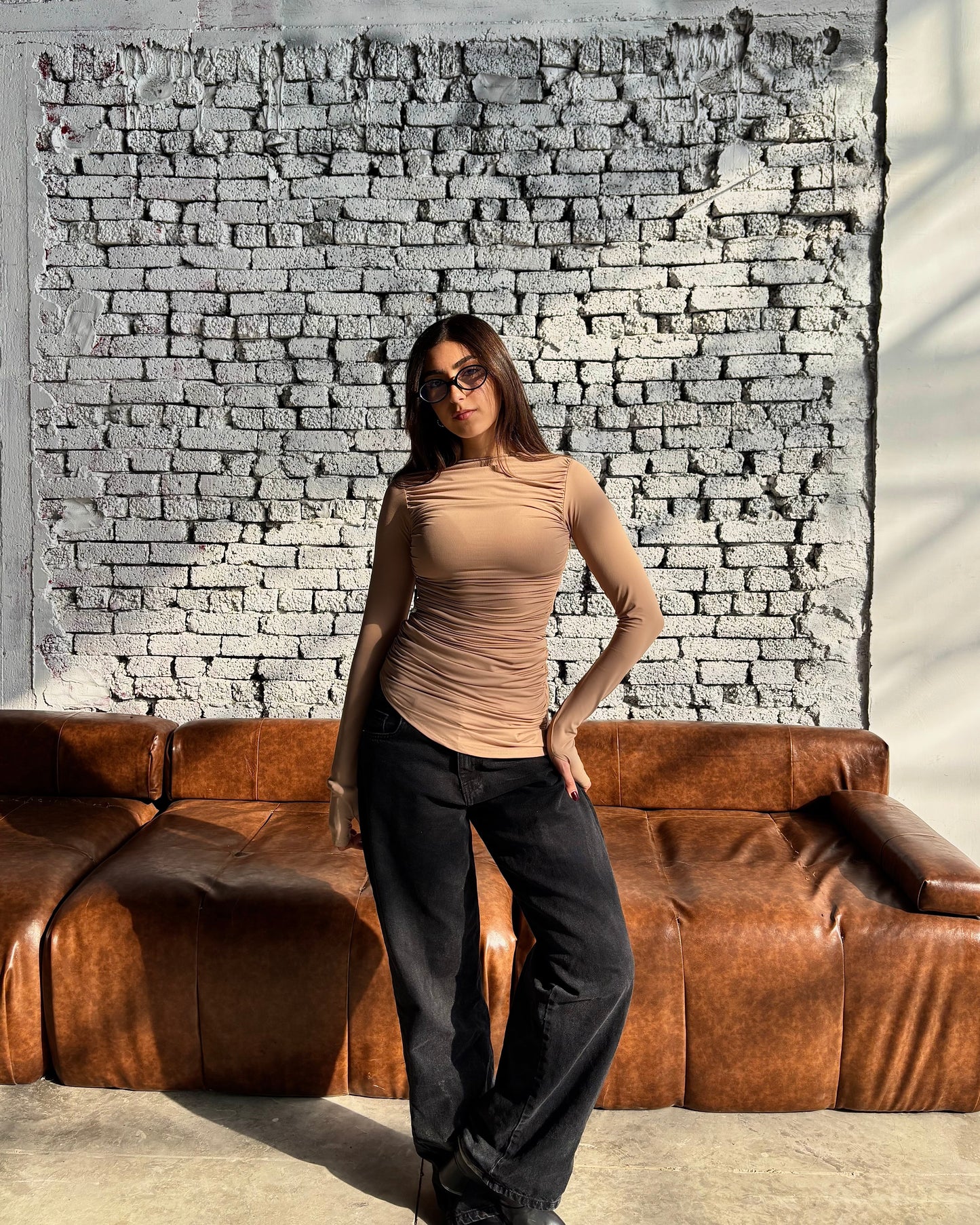 Contour Drape Top - Beige