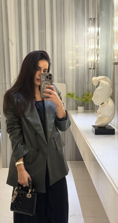 Arctic Leather Blazer In Dark Olive