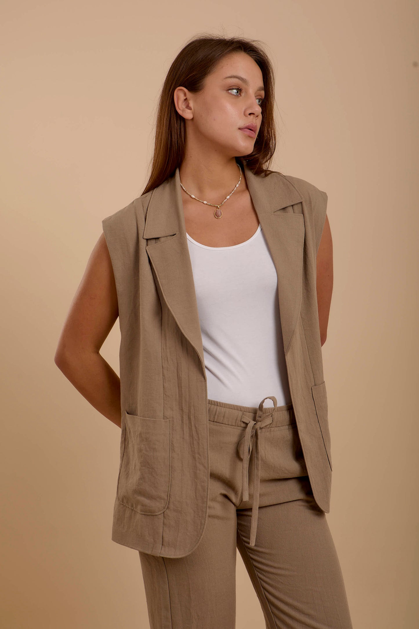 Café Linen Long Vest