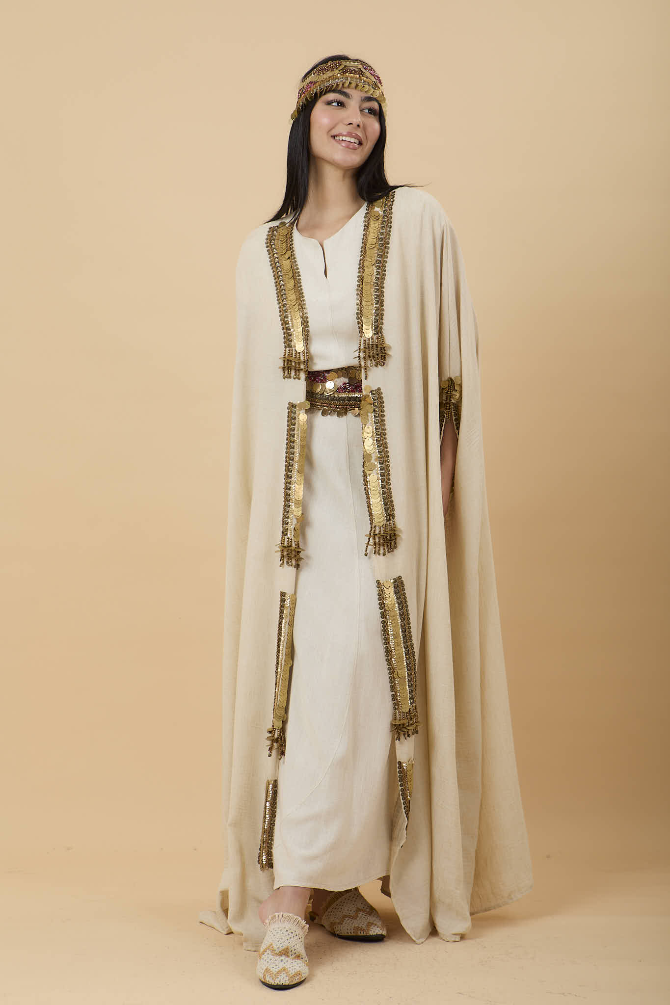 Beige Handmade Golden Embelishments Kimono