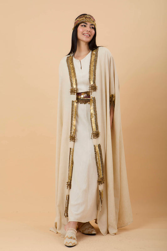 Beige Handmade Golden Embelishments Kimono