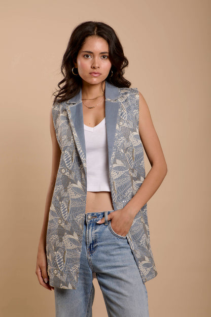 Blue & White Embro Vest