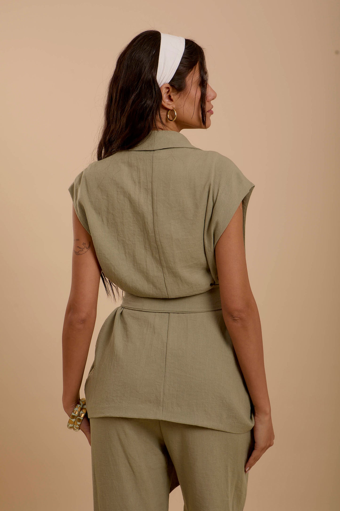 Olive Linen Long Vest