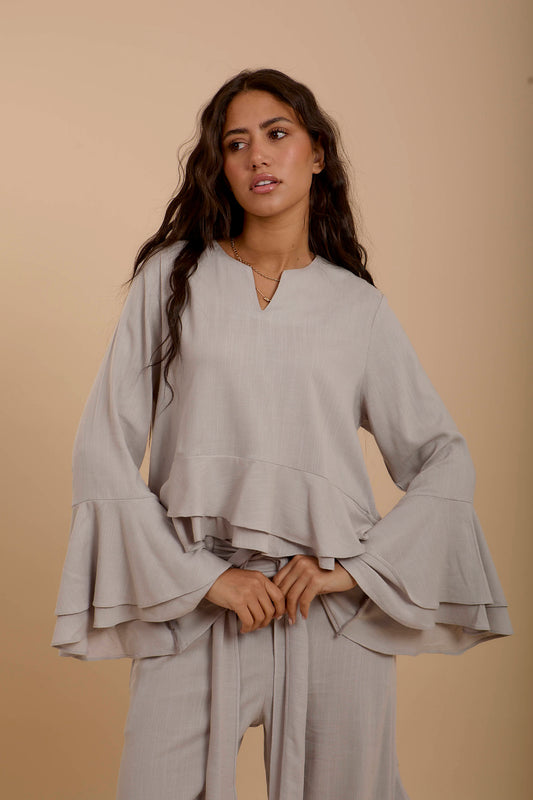 Grey Boho Long sleeve Top