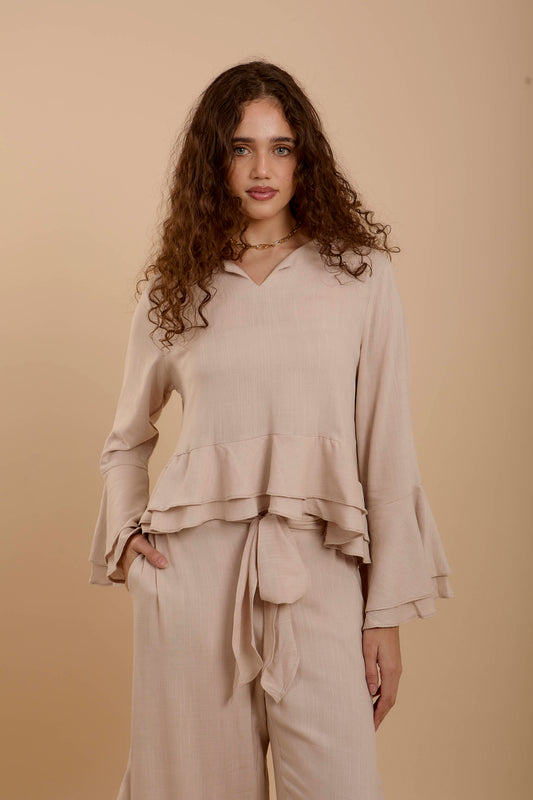 Beige Boho Long sleeve Top