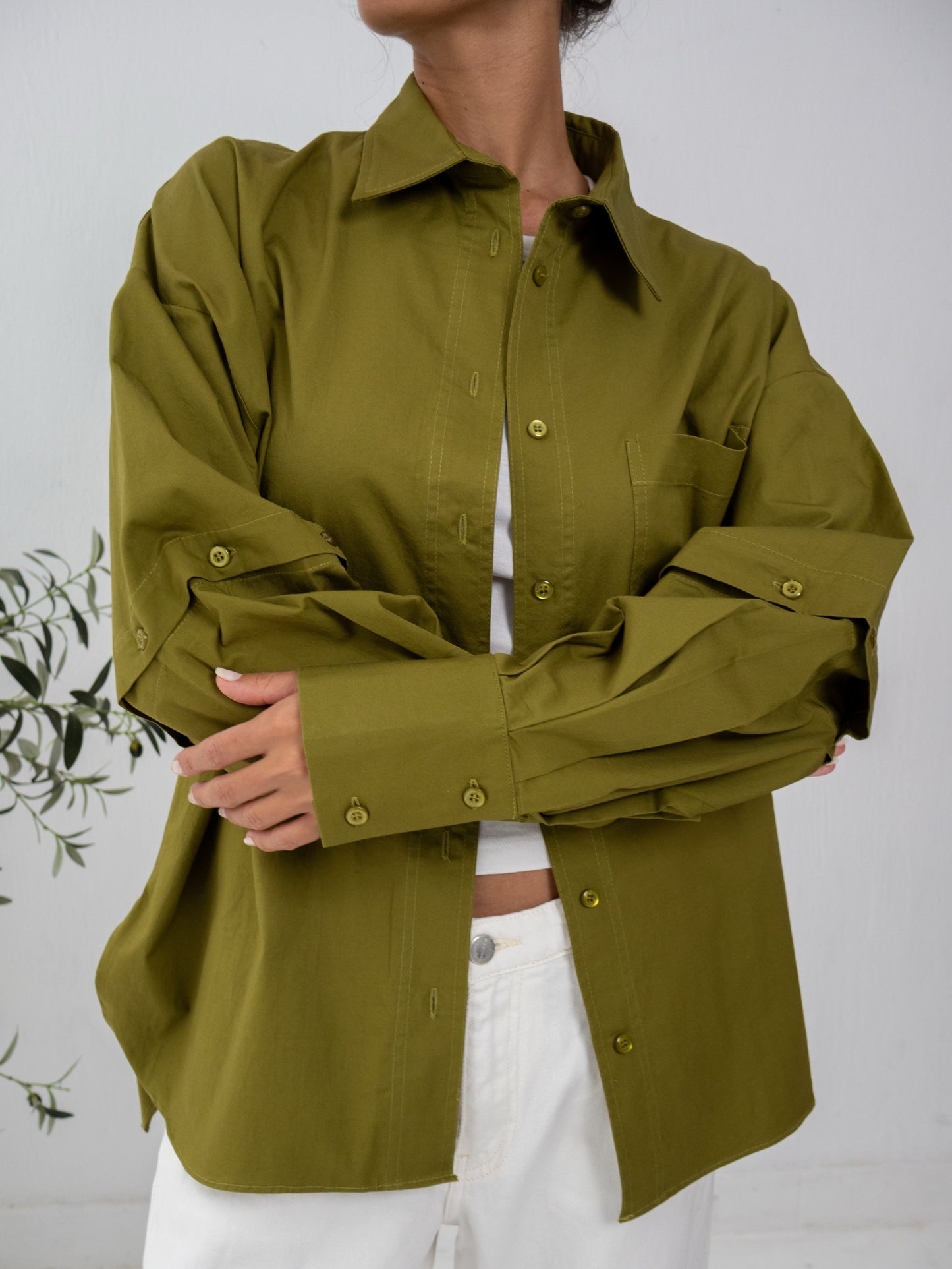 Buttoned Ease Chemise in Olive Green