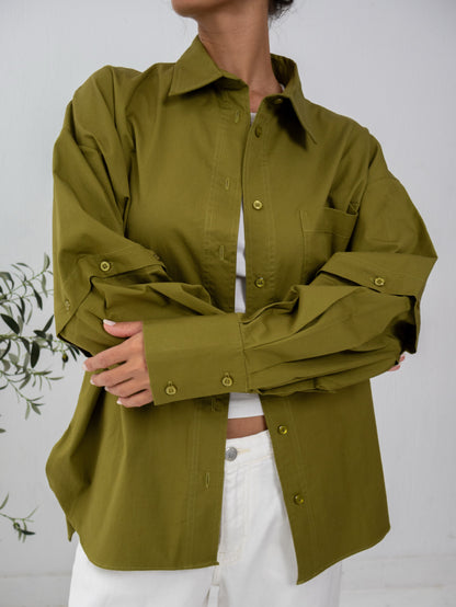 Buttoned Ease Chemise in Olive Green