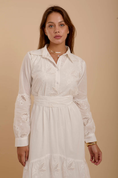 Embroidered white summer dress