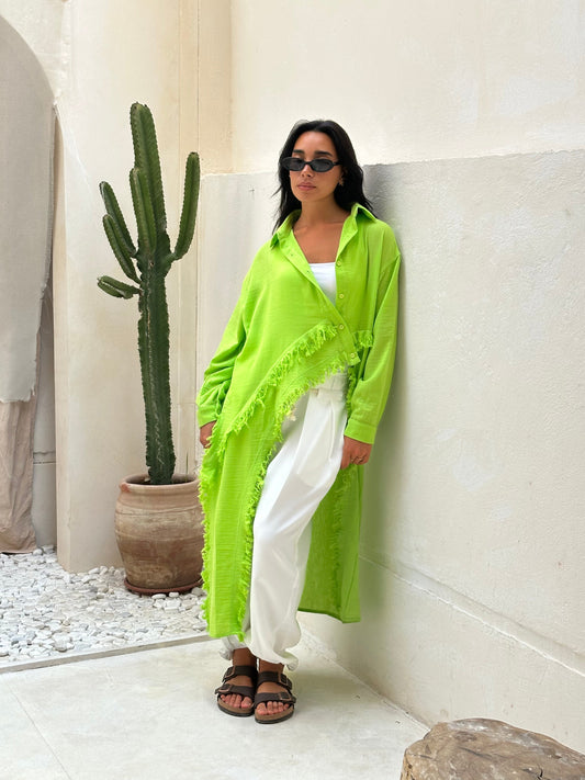 Fringed Sided Shirt in Apple Green