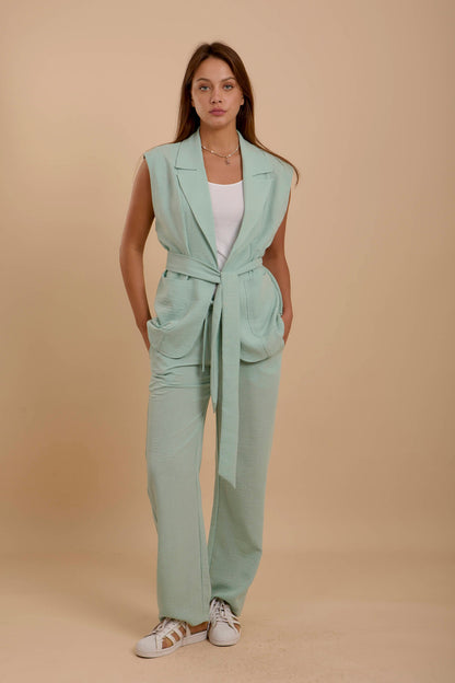 Mint Linen Long Vest