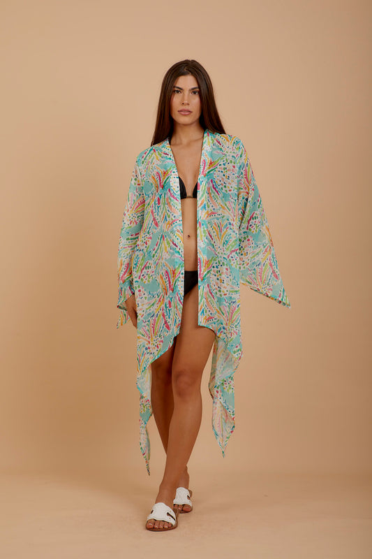 Turquoise Print Kimono