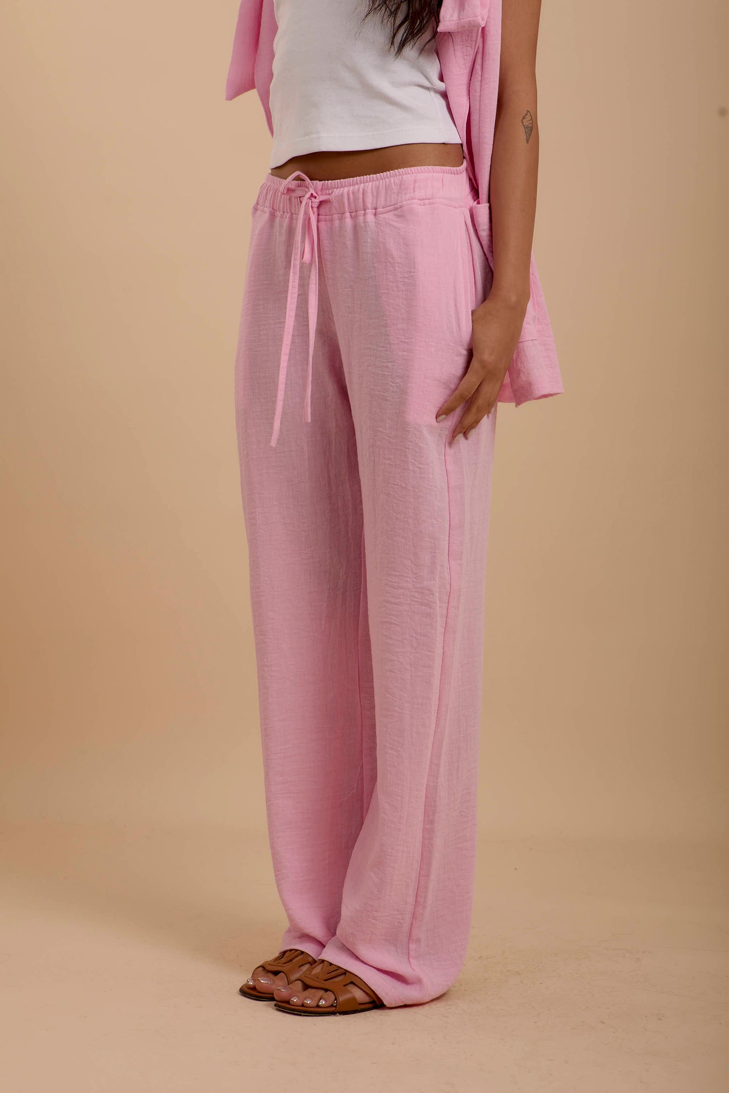Pink Linen Loose pants