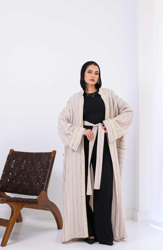 Persian Linen Cardigan In Black/Off White Stripes