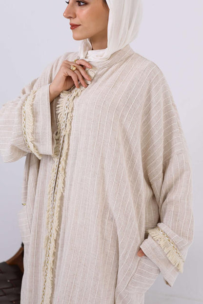 Persian Linen Cardigan In Off White Stripes