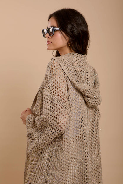 Metallic threads Crochet Jacket Beige