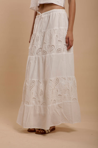 Hippie White Embro  Skirt