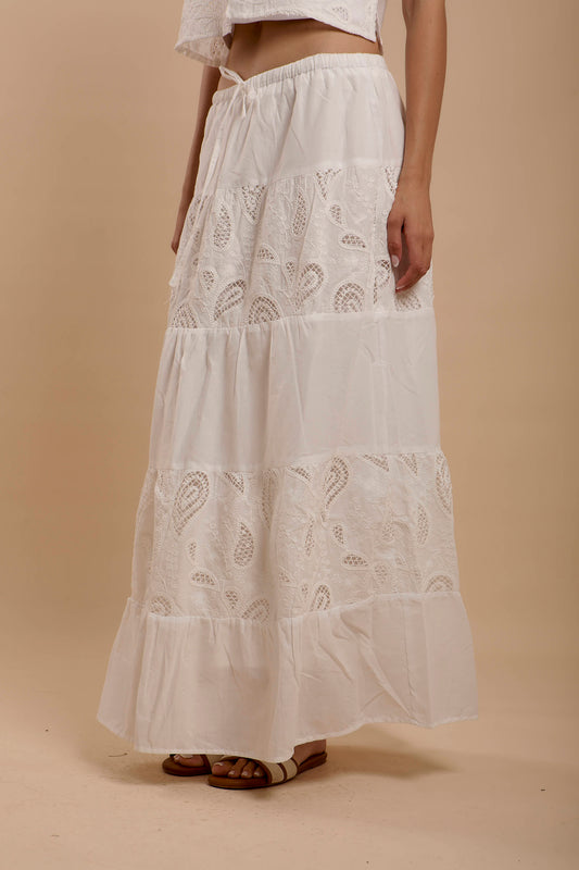 Hippie White Embro  Skirt