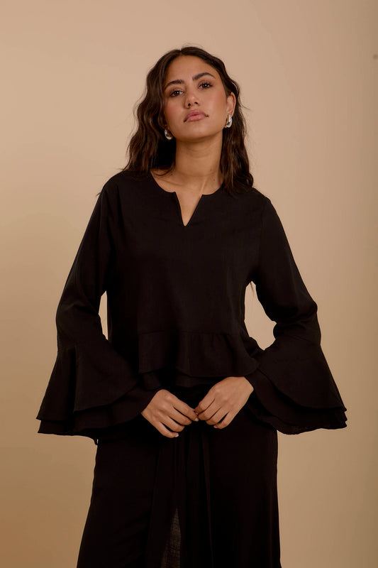 Black Boho Long sleeve Top