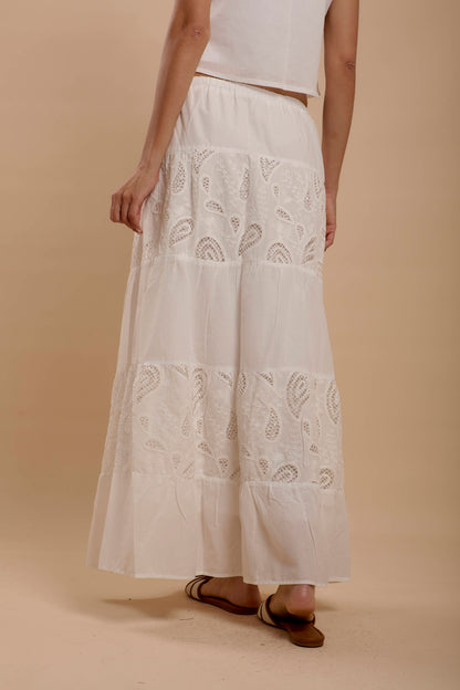 Hippie White Embro  Skirt