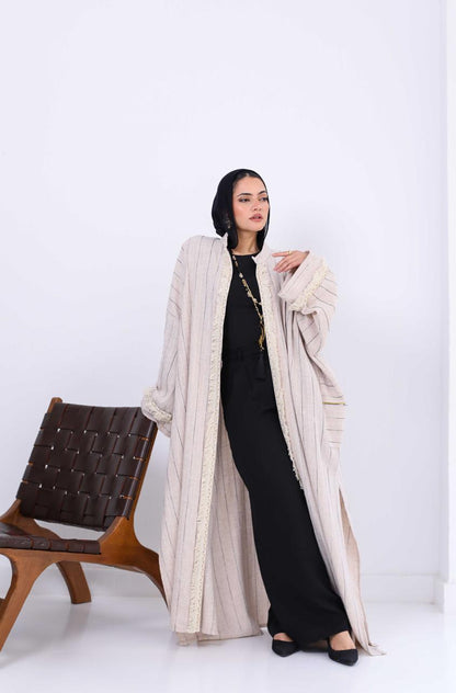 Persian Linen Cardigan In Black/Off White Stripes