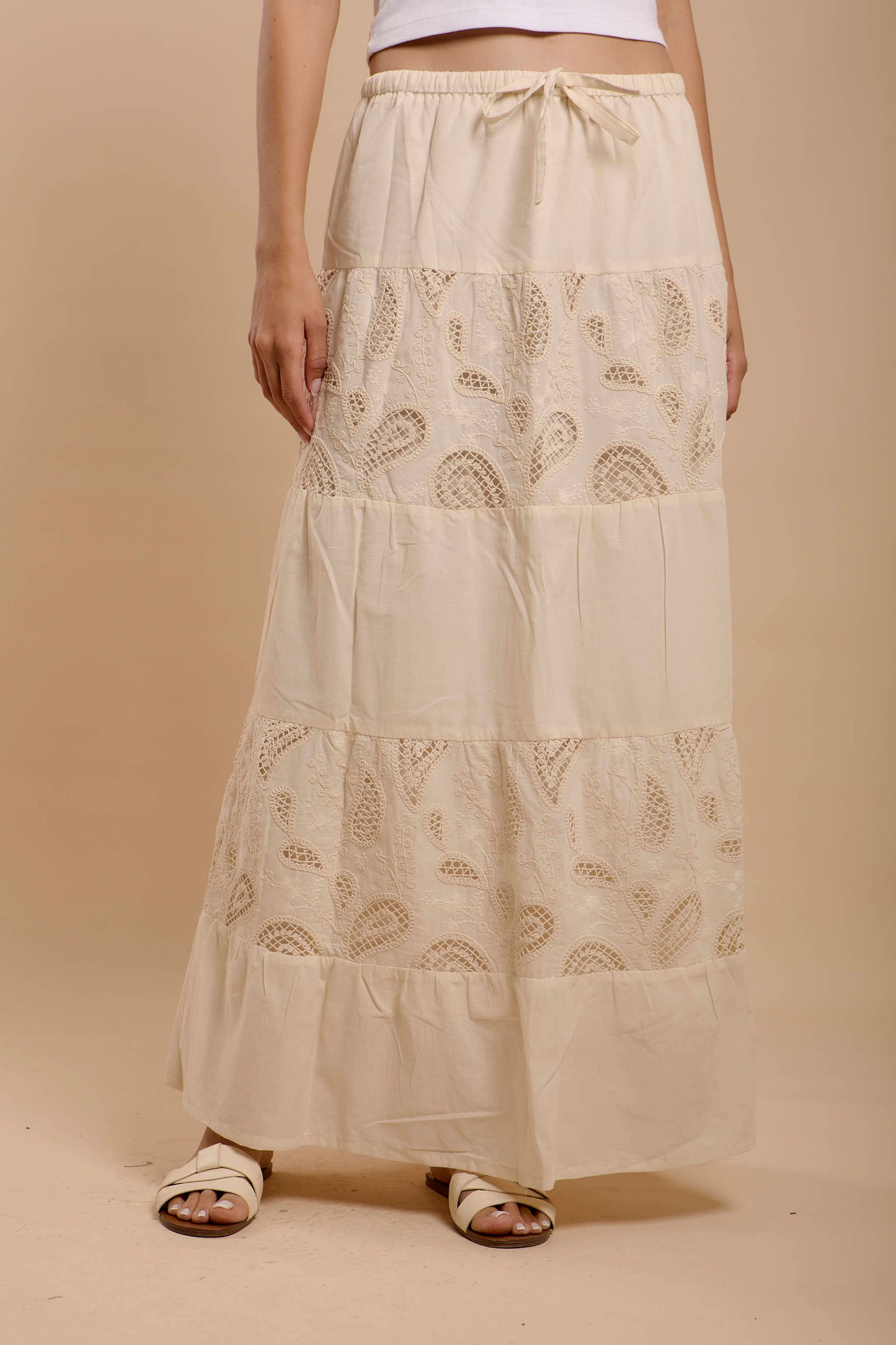 Hippie Beige Embro  Skirt