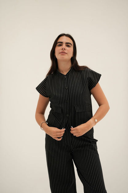 Dropped Striped Set in Black