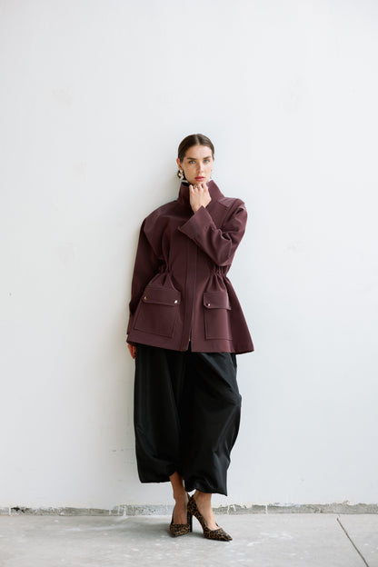 Burgundy leather  safari jacket