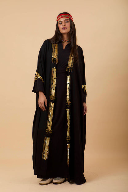 Black Handmade Golden Embelishments Kimono