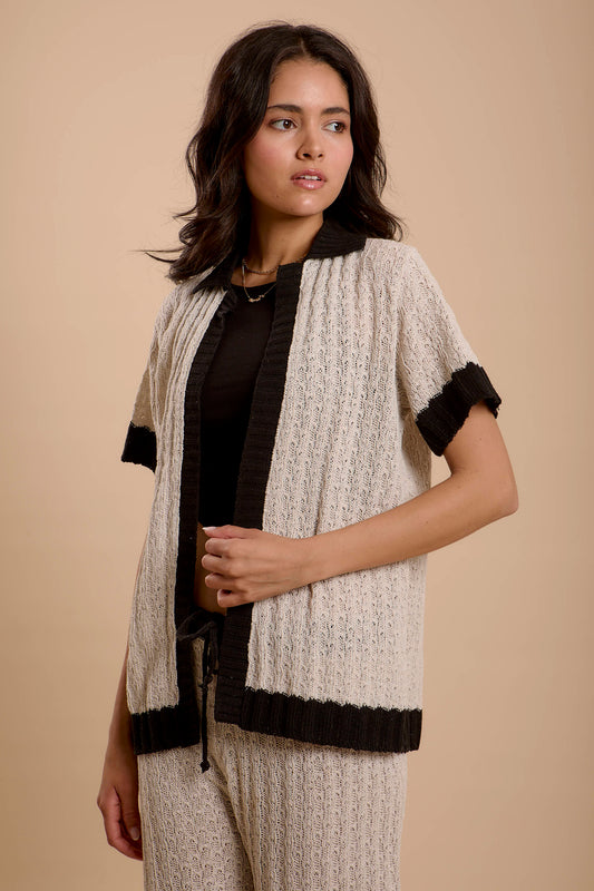 Crochet Shirt Offwhite & Black