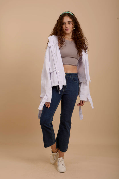 White Rhinestones Denim Jacket