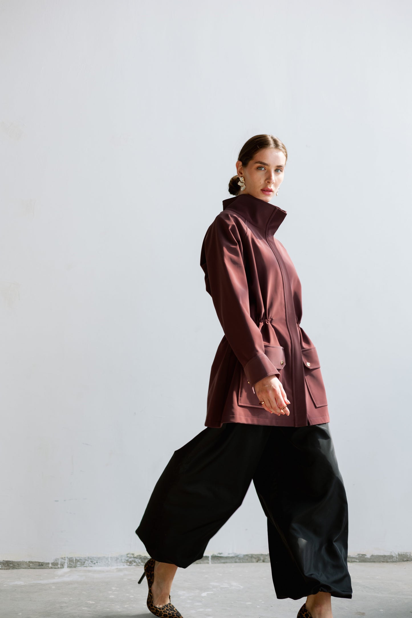 Burgundy leather  safari jacket