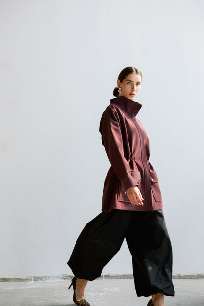 Burgundy leather  safari jacket