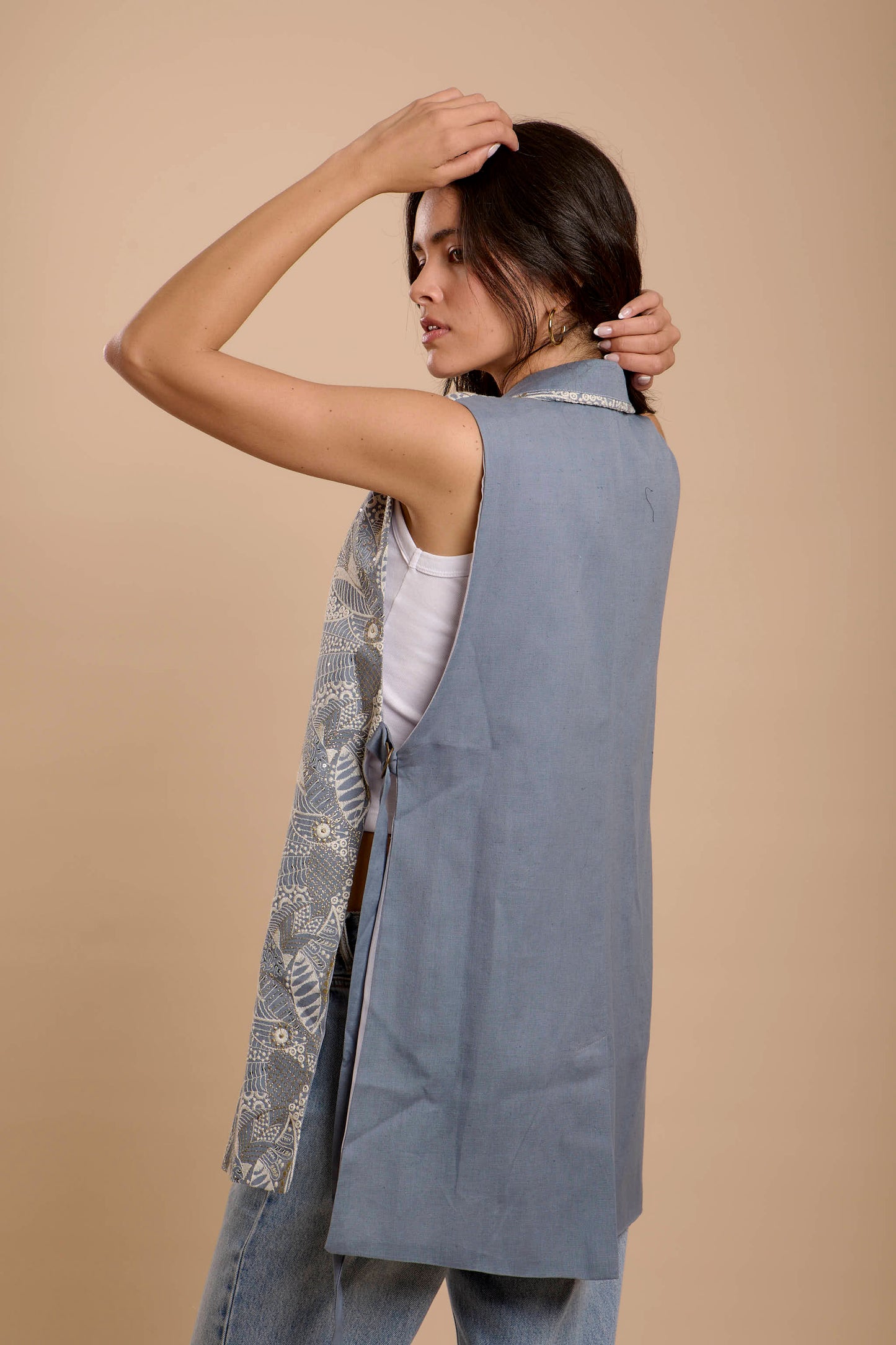 Blue & White Embro Vest