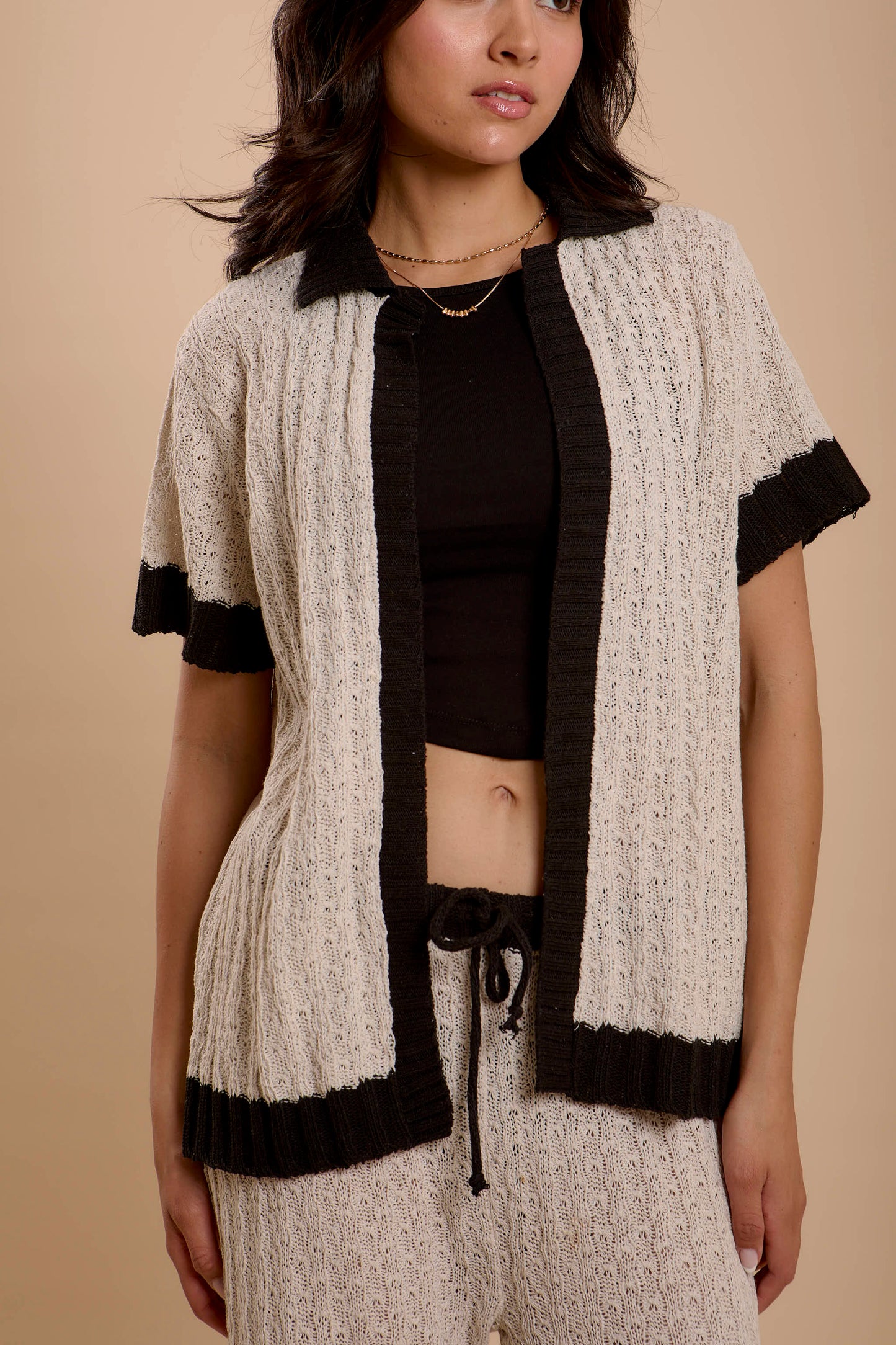 Crochet Shirt Offwhite & Black