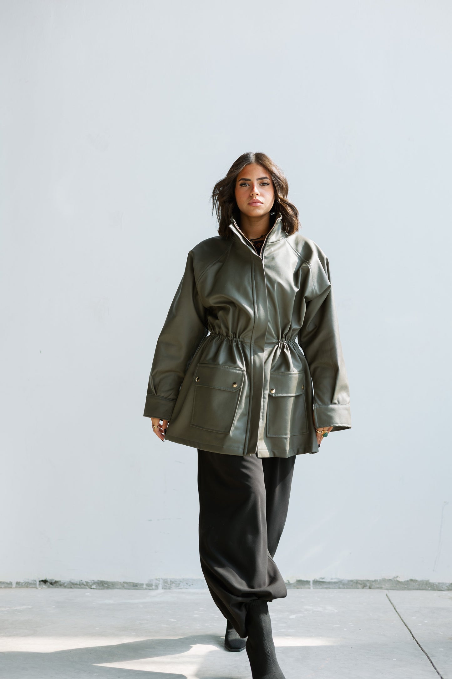 Olive safari leather jacket