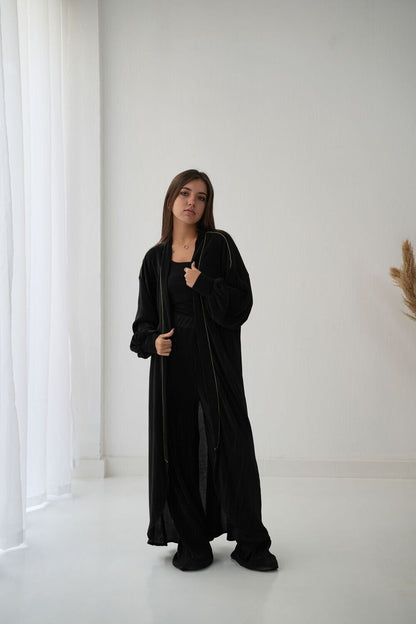 Pleated Satin Set In Black