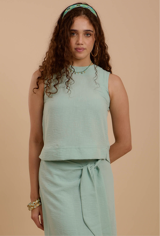 Mint Linen Sleeveless Top