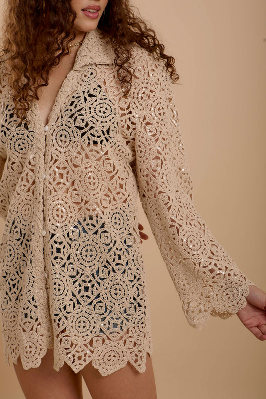 Long Sleeve crochet shirt/Cover-up