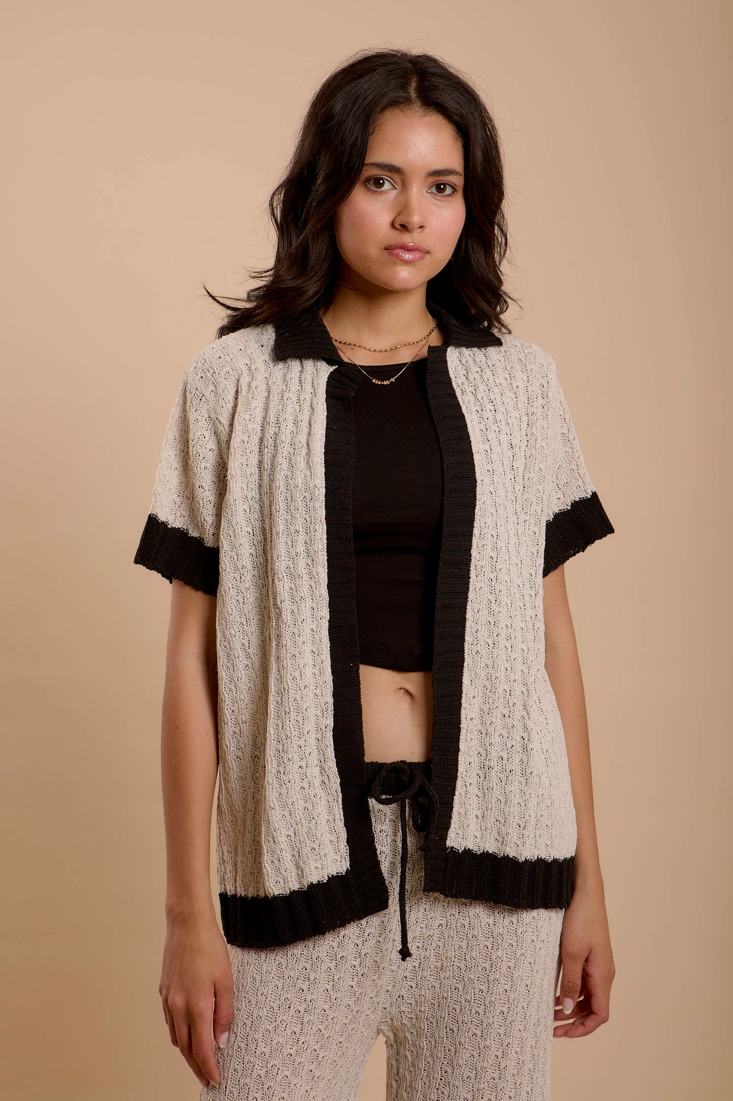 Crochet Shirt Offwhite & Black