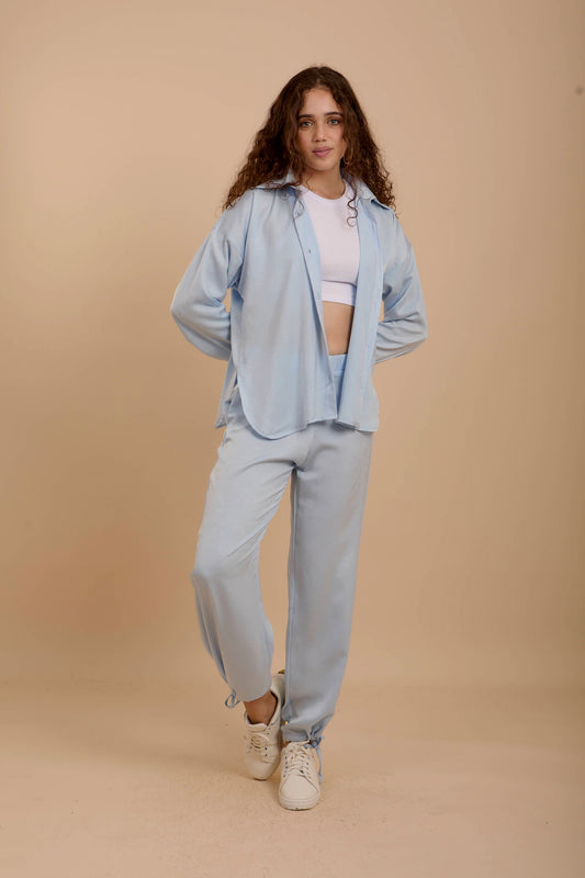 Blue Crushed satin Set