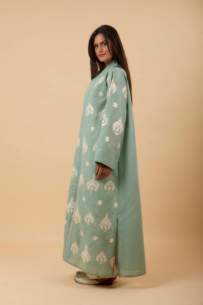 Mint Embro Applique Kaftan