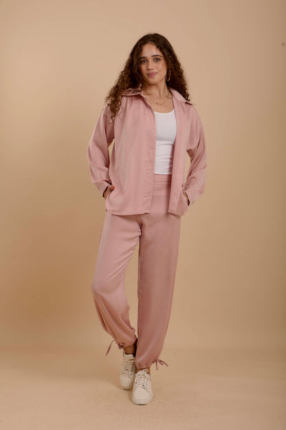 Pink Crushed satin Set