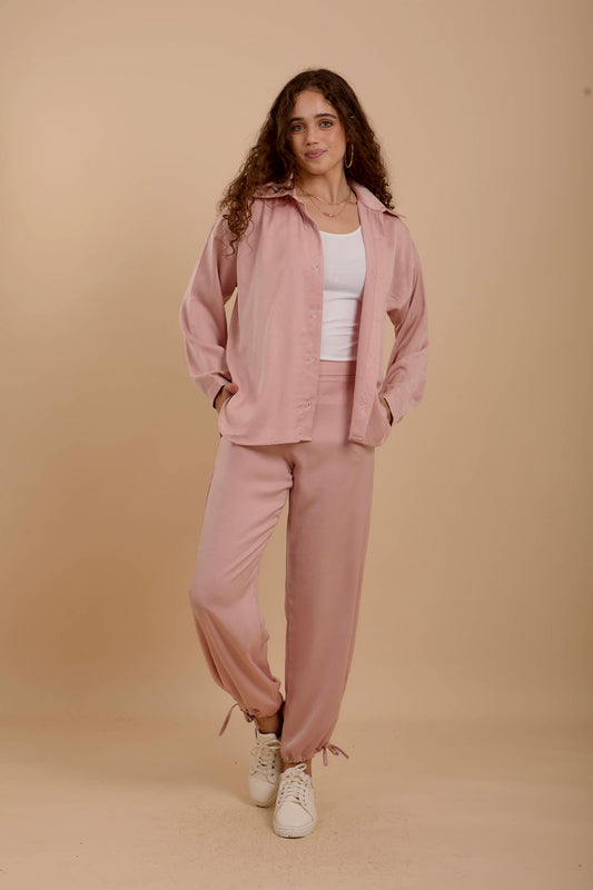 Pink Crushed satin Set