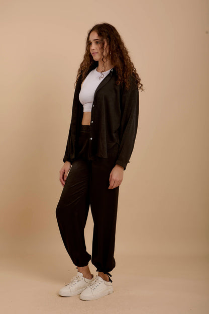 Black Crushed satin Set