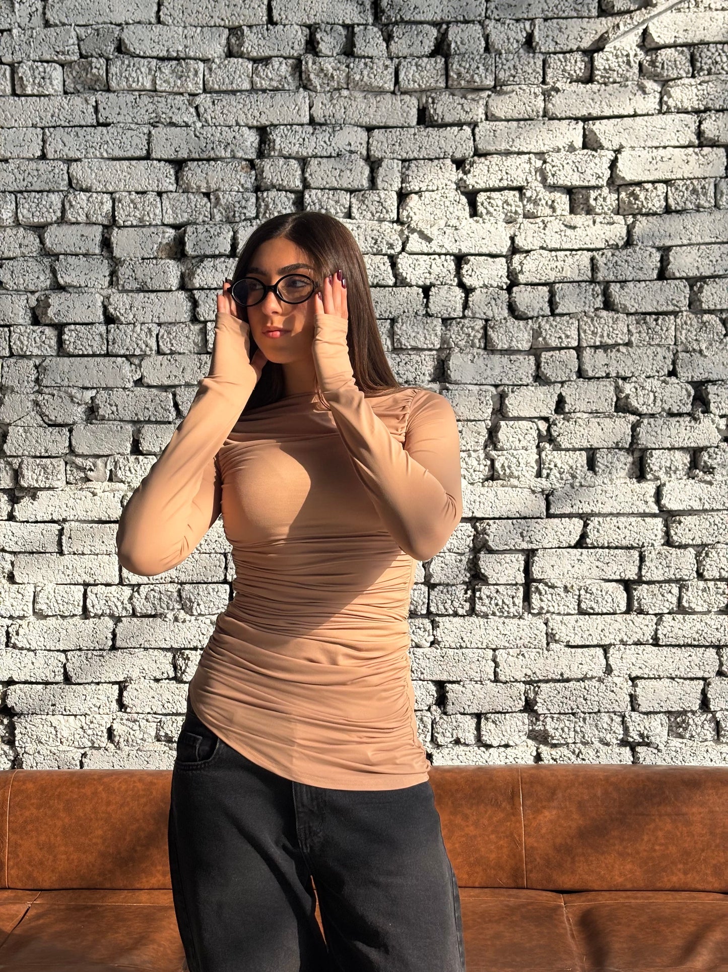 Contour Drape Top - Beige