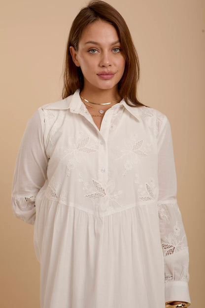 Embroidered white summer dress