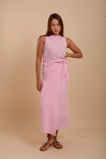 Pink Linen Sleeveless Top