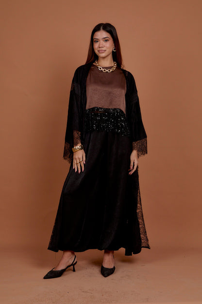 Satin & Lace Black Kimono