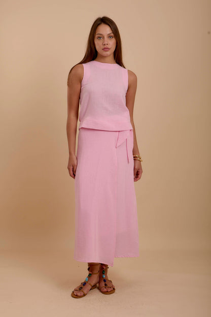 Pink Linen Sleeveless Top