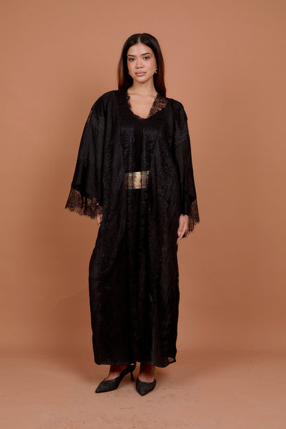 Satin & Lace Black Kimono